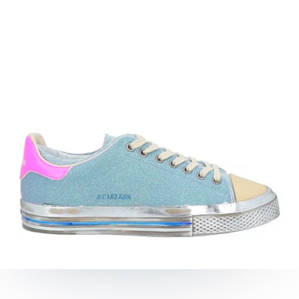 NEW HIDNANDER ITALY SNEAKERS SHOES METALLIC BLUE SIZE 5 1/2 US 36 EU